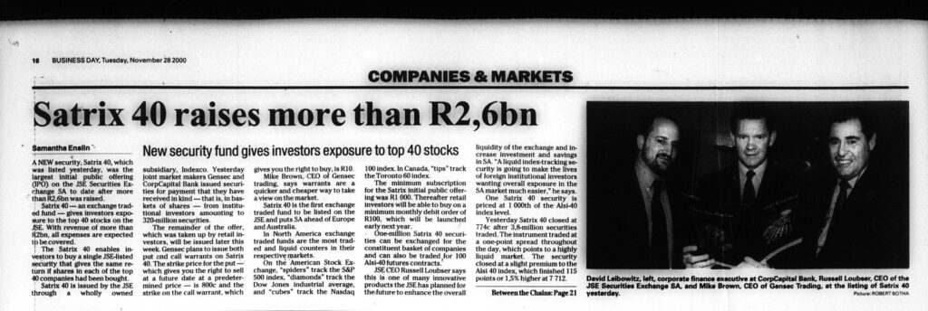 The first news of ETFs in South Africa